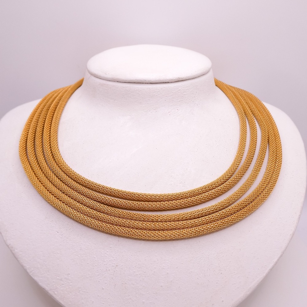 Monet Gold Plated 5 Strand Mesh Rope Vintage 16" Womens Necklace